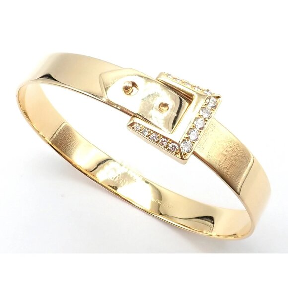 Authentic! Hermes 18k Yellow Gold Diamond Buckle Bangle Bracelet - Picture 6 of 9